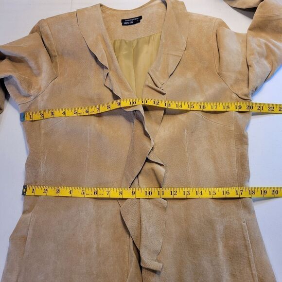 Boston Proper 90s Y2k Tan Suede Leather Trench Long Duster Jacket Boho Western - Picture 14 of 16